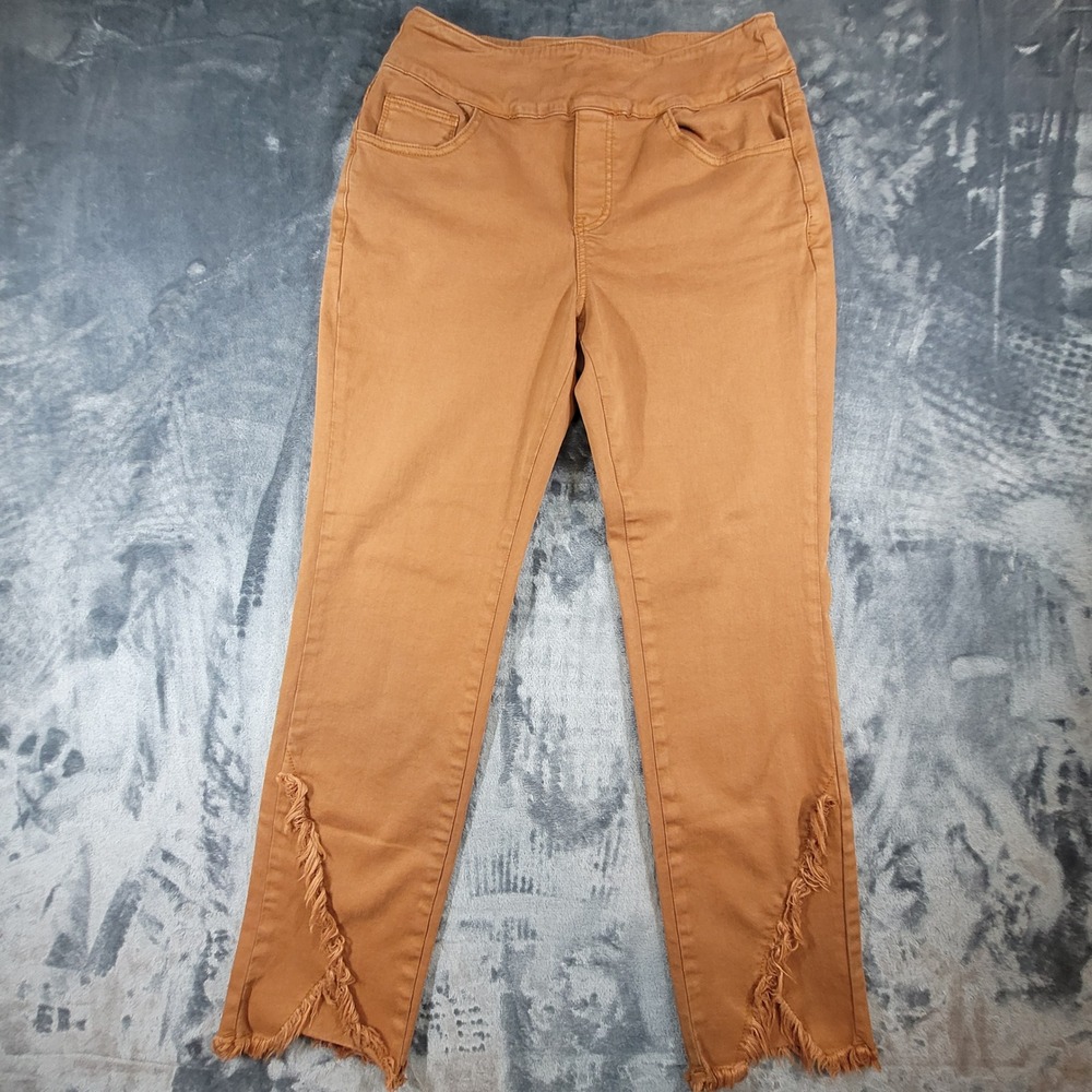 Ethyl‎ Clothing Cognac Brown Fringed Tulip Hem Pull On Pants P413COG Size 8
